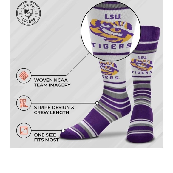 LSU Tigers Socks Striped Dress Socks, One Size Fits Most Footwear - Picture 5 of 7